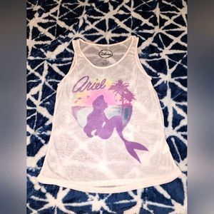 Disney Little Mermaid Ariel Tank Top Palm Trees Beach Sea Tropical Pink Sz Large